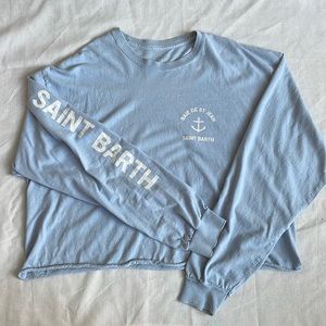 Brandy Melville Blue Saint Barth Oversized Long Sleeved Cropped Shirt